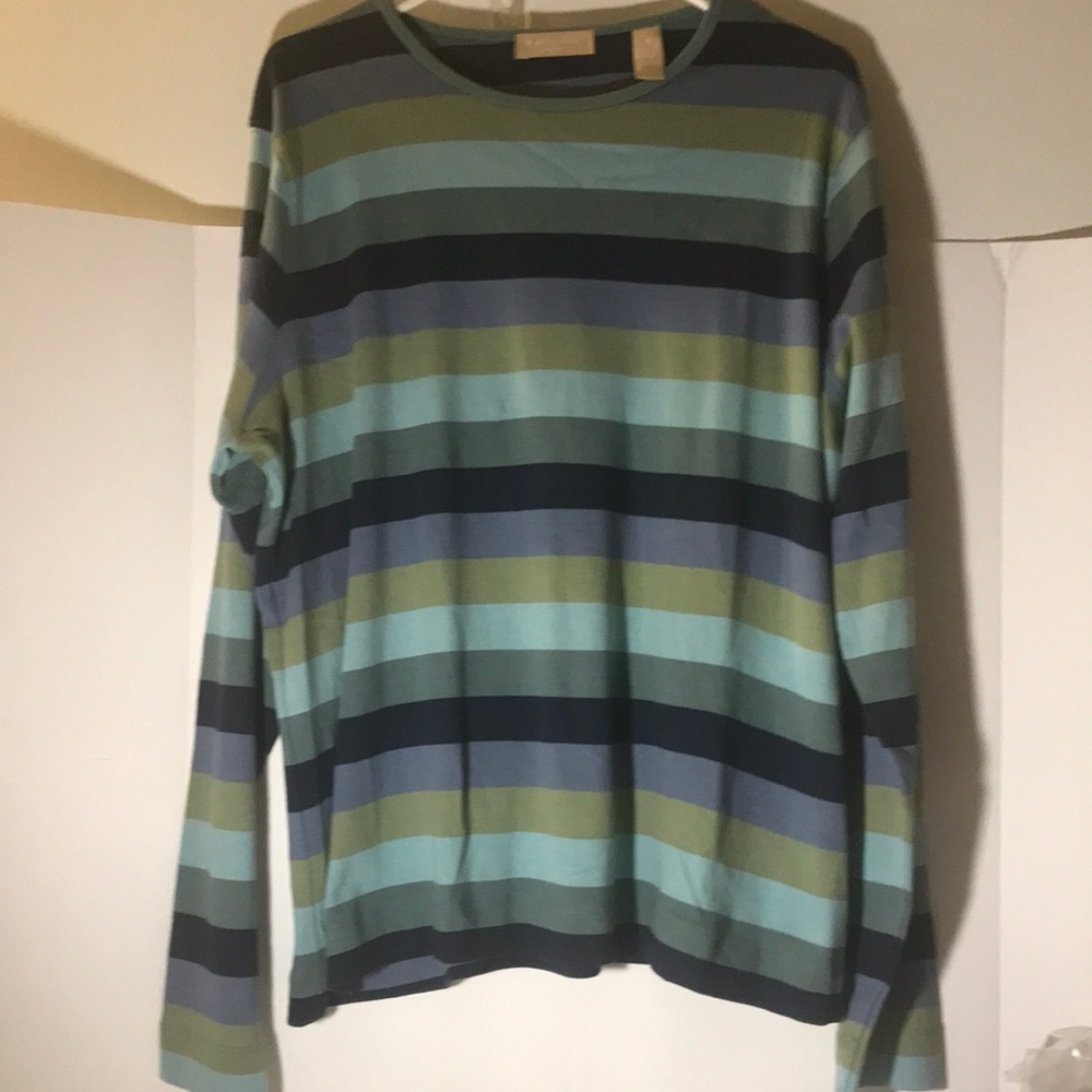 Kate Hill top size 1x long sleeves blue gray stripes fisherman preppy casual